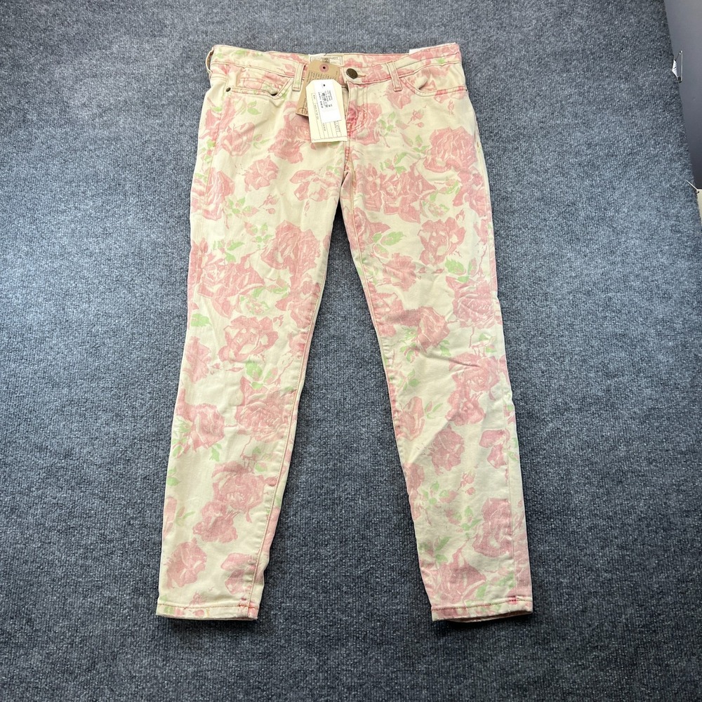 Current/Elliott The Stiletto Jeans Womens 29 Red Rose Floral Stretch Skinny Leg